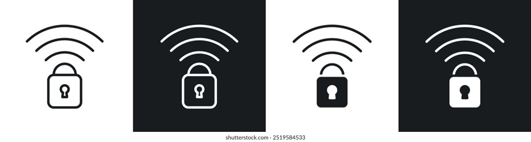 Coleção de ícones de segurança Wi-Fi em estilo de linha de traçado e preenchido em preto e branco.