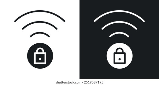 Ícones do ícone de segurança de WiFi em estilo preenchido com preto e branco