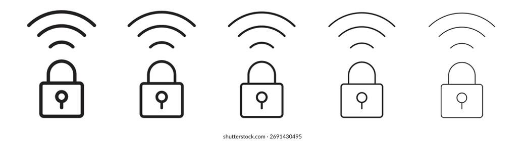Ícone de segurança Wi-Fi, ilustração de logotipo vetorial de contorno, pictograma linear isolado