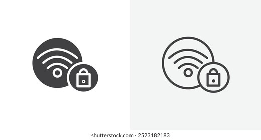 Ícone de segurança Wi-Fi. sólido preenchido e traçado fino estilo eps 10