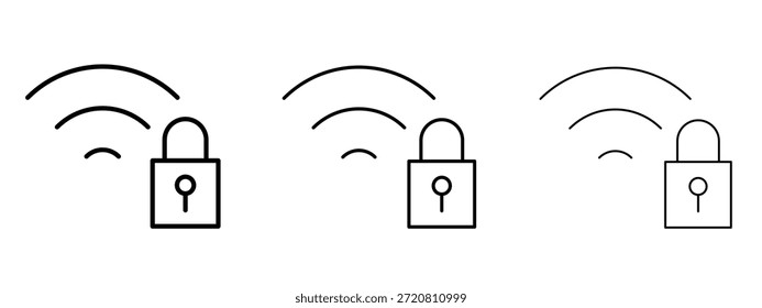 Símbolo de linha fina do ícone de segurança Wifi no plano de fundo branco, ilustração vetorial de traçado editável