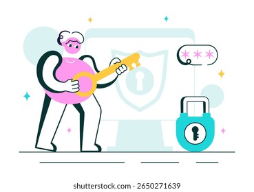 WiFi Security Vector Illustration with Wireless Technology Devices for Internet Connection, Network Protection, Safe Access, and Password Encryption