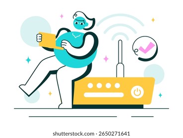 Ilustração do WiFi Security Vetor com dispositivos de tecnologia sem fio para conexão com a Internet, proteção de rede, acesso seguro e criptografia de senha