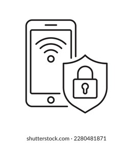 Ilustración de diseño del icono Esquema del vector de seguridad Wifi. Símbolo de tecnología móvil sobre archivo EPS 10 de fondo blanco