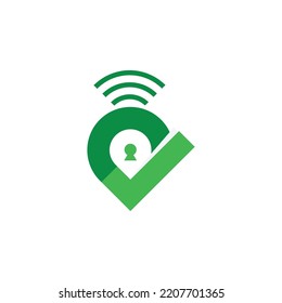 Wi-Fi- oder Sensorverbindung. Elektronisches Haus. Home cctv Vektorlogo-Vorlage. Dieses Design verwendet Kamera und Schild Symbol. 