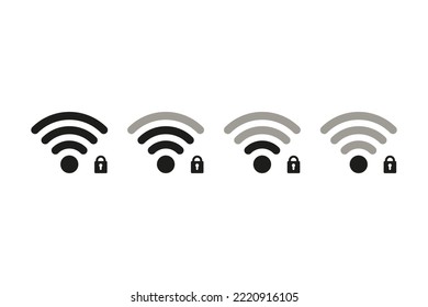 Wifi-Set-Symbol. Signieren, Gerätestatusleiste, drahtloses Internet, Online, Verbindungsebene, Kommunikation, Zugriff, Zustand, aktiv. Technologiekonzept. Vektorschwarz-Set-Symbol auf weißem Hintergrund