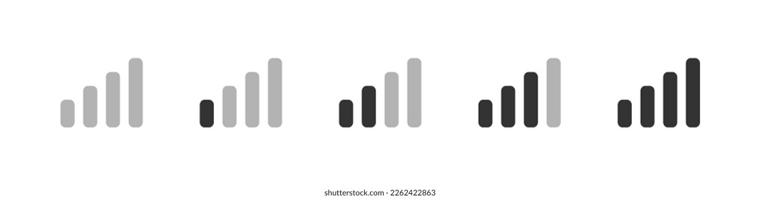 Icono de conjunto Wifi. Firma, barra de estado del dispositivo, Internet inalámbrico, en línea, nivel de conexión, comunicación, acceso, estado, activo. Concepto tecnológico. Icono de línea de vector sobre fondo blanco