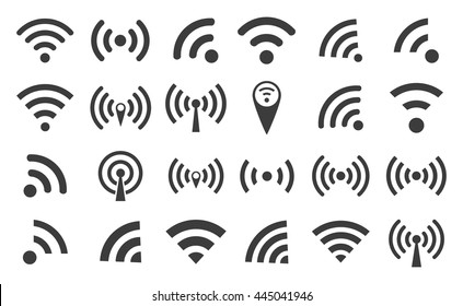 Silhouettes d'icônes WI-FI et ondes de connexion sans fil isolées sur fond blanc, illustration vectorielle pour le web design EPS10