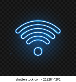 Wifi, shiny wireless icon. Isolated on black transparent background. Vector illustration, eps 10.