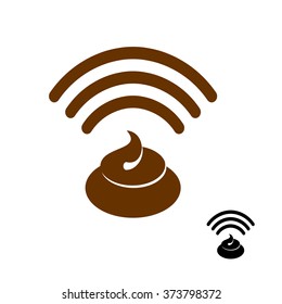 Wi-fi shit. Wireless transmission of clover. Remote access to stinking waste. Internet shit. Wi fi Icon stink flat icon. Smelly Waves go feces. Wifi excrement net