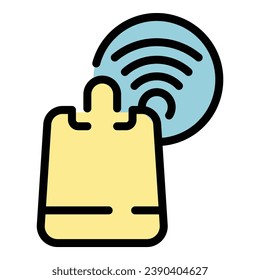 Wifi shop bag icon outline vector. Online store. Cart mobile color flat