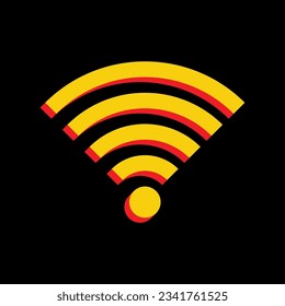 Wifi sign. 3D Extruded Yellow Icon with Red Sides a Black background. Illustration.