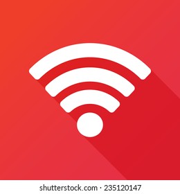 Wifi sign. Wi-fi access symbol. Wireless network icon. Wifi free zone. Modern design flat style icon with long shadow effect