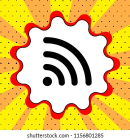 Wi-fi sign. Black icon in the bubble on a yellow background pop art. Vector.