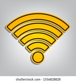 Wifi sign. Flat orange icon with overlapping linear black icon with gray shadow at whitish background. Illustration.