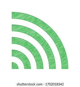 Wifi sign. Green scribble Icon with solid contour on white background. Illustration.