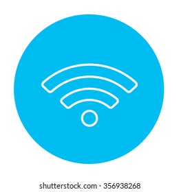 Wifi sign line icon for web, mobile and infographics. Vector white icon on the light blue circle isolated on white background.