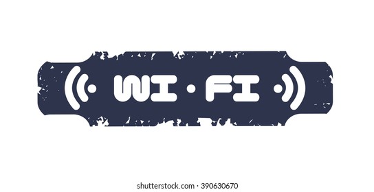 Wi-Fi sign on ancient seal. Old, scratched, threadbare stamp with modern symbol. Vector object.
