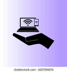 wifi sign on the hand vector icon