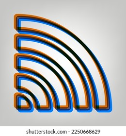 Wifi sign. Stroked Icon in orange, azure and old lavender Colors at gray Background. Illustration.