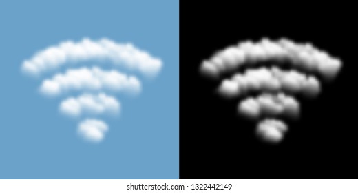 Wifi sign and symbol Cloud or smoke pattern, Internet wireless technology concept design illustration isolated float on blue sky background, with opacity mask, vector eps 10