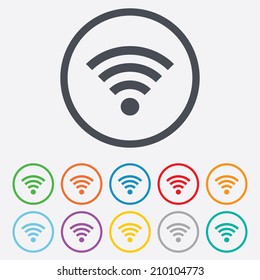 Wifi sign. Wi-fi symbol. Wireless Network icon. Wifi zone. Round circle buttons with frame. Vector
