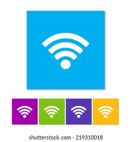 Wifi sign. Wi-fi symbol. Wireless Network icon. Wifi zone. Orange, purple, magenta, violet, yellow, green and blue color buttons
