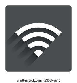 Wifi sign. Wi-fi symbol. Wireless Network icon. Wifi zone. Gray flat square button with shadow. Modern UI website navigation. Vector