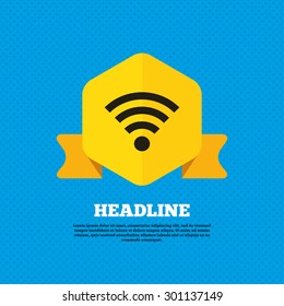Wifi sign. Wi-fi symbol. Wireless Network icon. Wifi zone. Yellow label tag. Circles seamless pattern on back. Vector