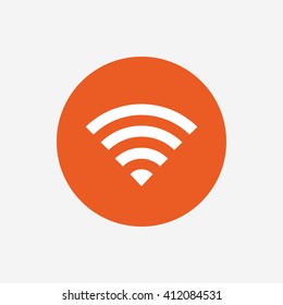 Wifi sign. Wi-fi symbol. Wireless Network icon. Wifi zone. Orange circle button with icon. Vector