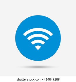 Wifi sign. Wi-fi symbol. Wireless Network icon. Wifi zone. Blue circle button with icon. Vector