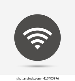 Wifi sign. Wi-fi symbol. Wireless Network icon. Wifi zone. Gray circle button with icon. Vector