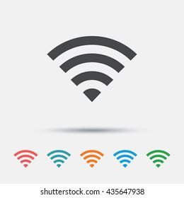 Wifi sign. Wi-fi symbol. Wireless Network icon. Wifi zone. Graphic element on white background. Colour clean flat wifi icons. Vector