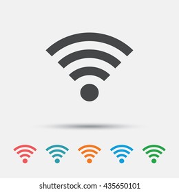 Wifi sign. Wi-fi symbol. Wireless Network icon. Wifi zone. Graphic element on white background. Colour clean flat wi-fi icons. Vector