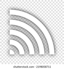 Wifi sign. White Icon with dropped natural gray Shadow at transparent Background. Illustration.