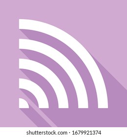 Wifi sign. White Icon with long shadow at purple background. Illustration.