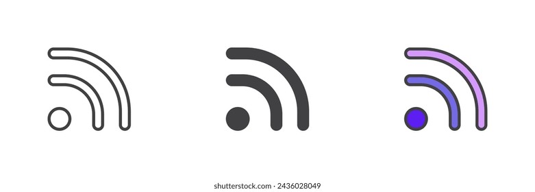 Wifi signal different style icon set. Line, glyph and filled outline colorful version, outline and filled vector sign. Wi-fi network symbol, logo illustration. Vector graphics