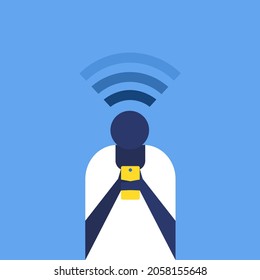 Wifi signal is emitting from a person holding mobile phone 