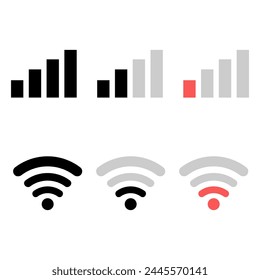 Wifi signal good bad strength level icon vector graphic set. Mobile antenna wireless connection