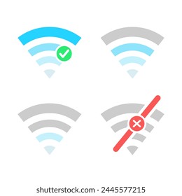 Wifi signal good bad strength level icon vector graphic set. Mobile antenna wireless connection