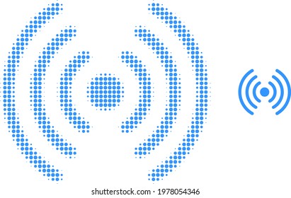 Wi-Fi signal halftone dotted icon illustration. Halftone array contains circle elements. Vector illustration of Wi-Fi signal icon on a white background. Flat abstraction for Wi-Fi signal pictogram.