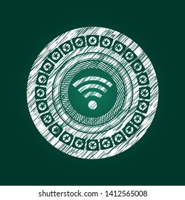 wifi signal icon drawn chalk emblem, retro style, chalk or chalkboard texture