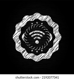 wifi signal icon drawn on blackboard. 