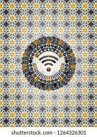 wifi signal icon inside arabic emblem. Arabesque decoration.