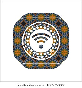 wifi signal icon inside arabic emblem. Arabesque decoration.
