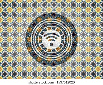 wifi signal icon inside arabic emblem. Arabesque decoration.