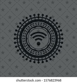 wifi signal icon inside black emblem