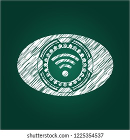 wifi signal icon inside chalkboard emblem on black board