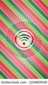 wifi signal icon inside christmas emblem background.