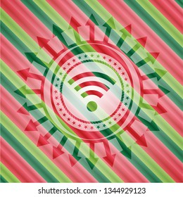 wifi signal icon inside christmas colors style badge.